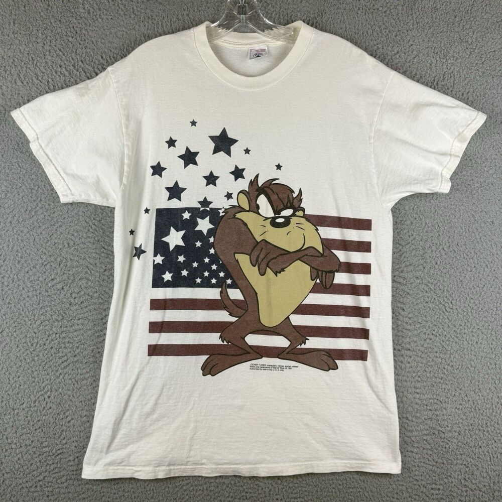 Vintage 1997 TAZ Shirt Large Delta USA Patriotic Big Logo Looney Tunes
